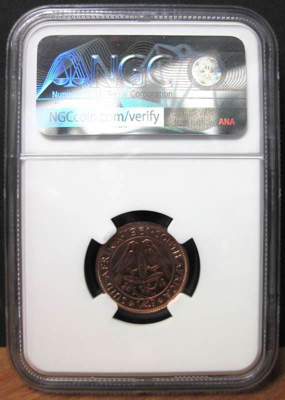 SA Union 1/4 Penny 1951 - NGC PF65RD - Scarce in Red