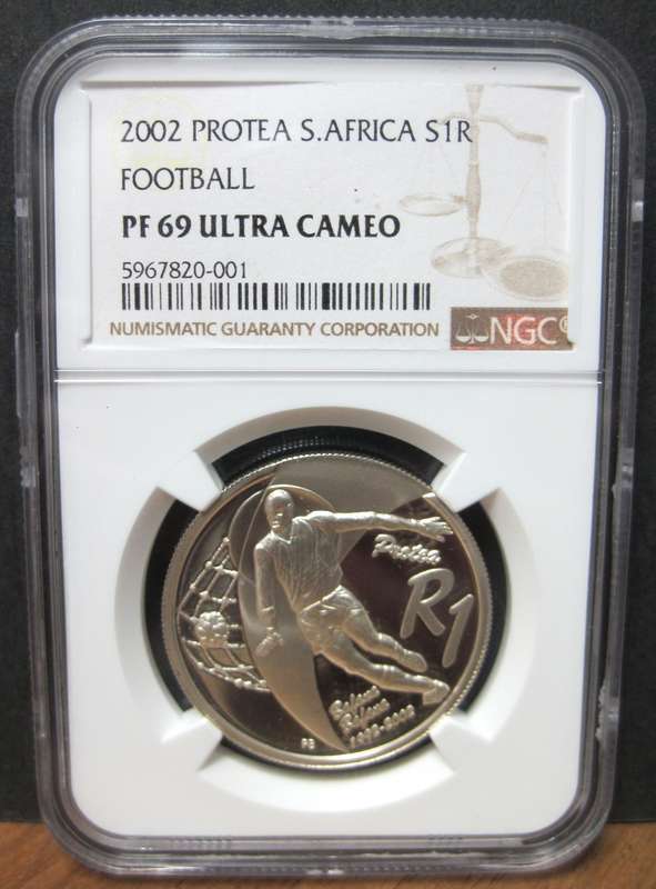 RSA 1 Rand 2002 FOOTBALL - NGC PF69 Ultra Cameo