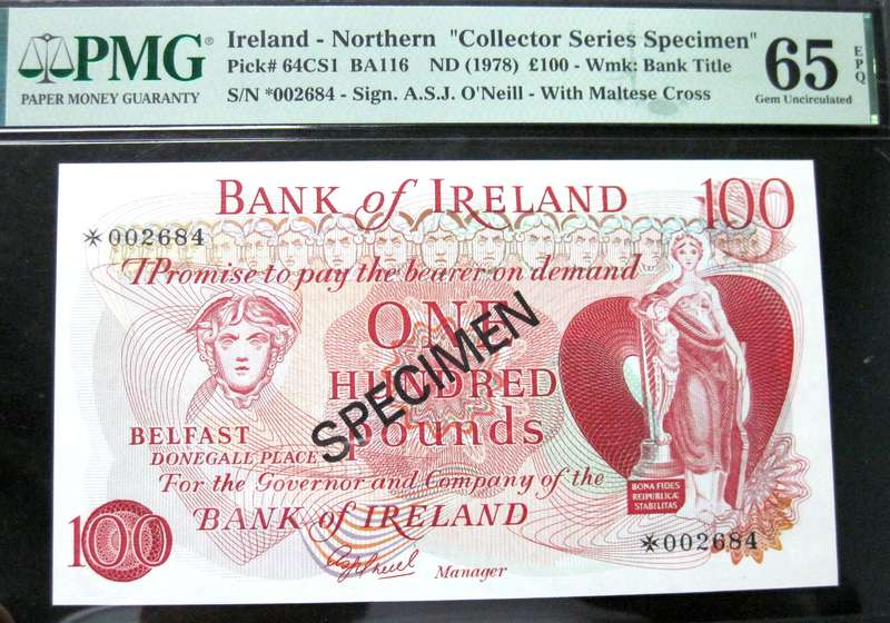 Northern Ireland 100 Pounds 1978 - PMG 65 Gem UNC *SPECIMEN*