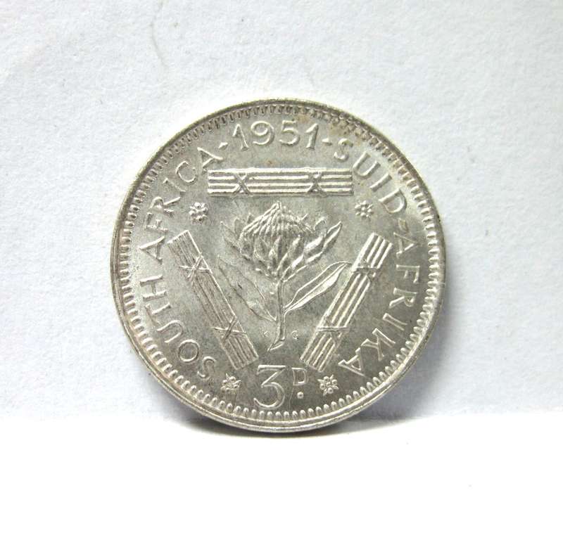 SA Union Threepence 1951 - aUNC condition