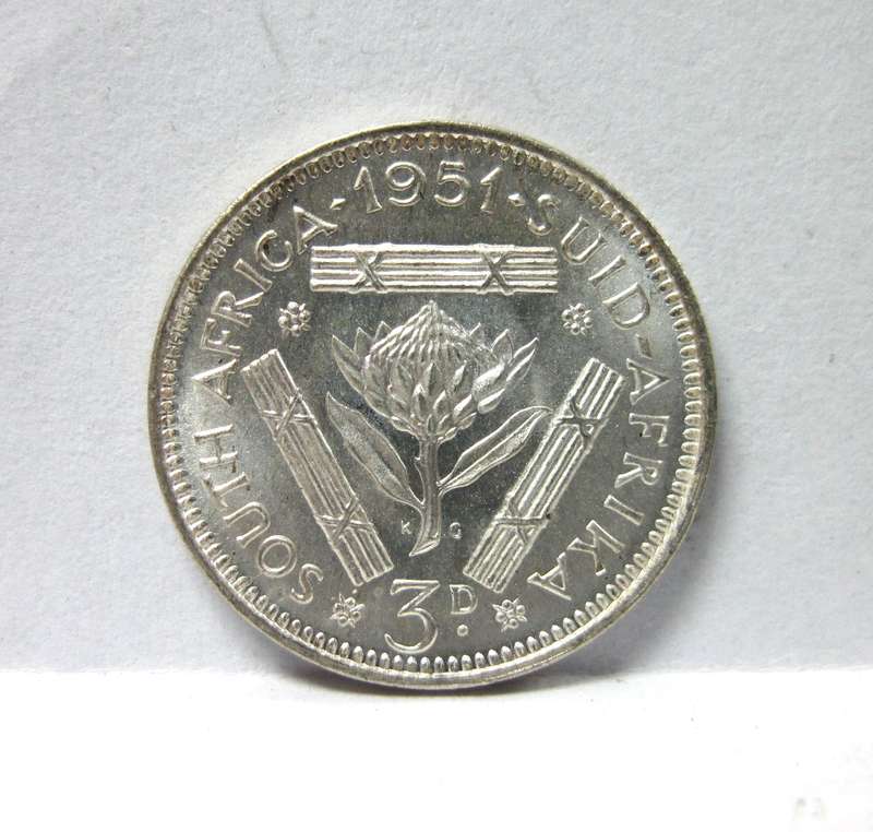 SA Union Threepence 1951 - aUNC condition