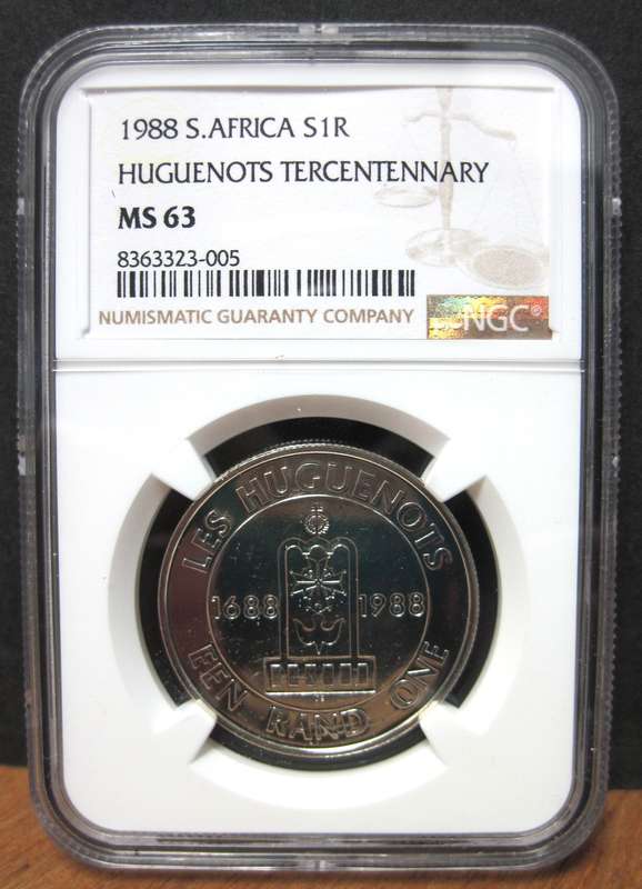 RSA 1 Rand 1988 - NGC MS63 - Huguenots