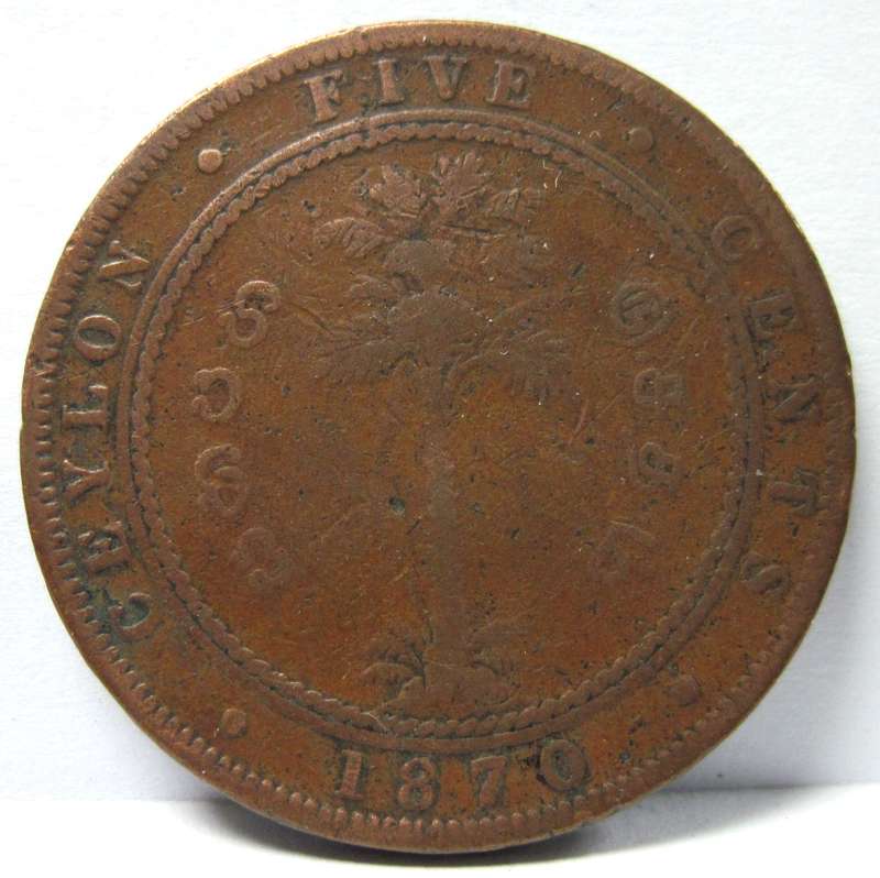 *R1 Auction* Ceylon 5 Cents 1870