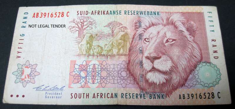 RSA 50 Rand mid 1990's(C Stals 2nd Issue) - Red Water Variant
