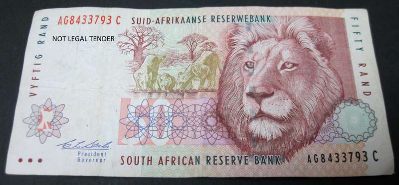 RSA 50 Rand mid 1990's(C Stals 2nd Issue) - Red Water Variant