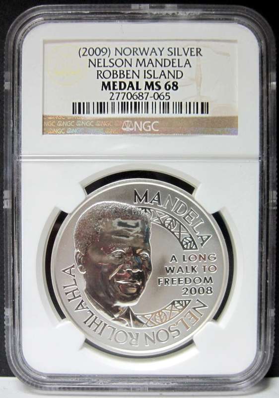 1oz of Silver - 2009 Robben Island medallion - NGC MS68