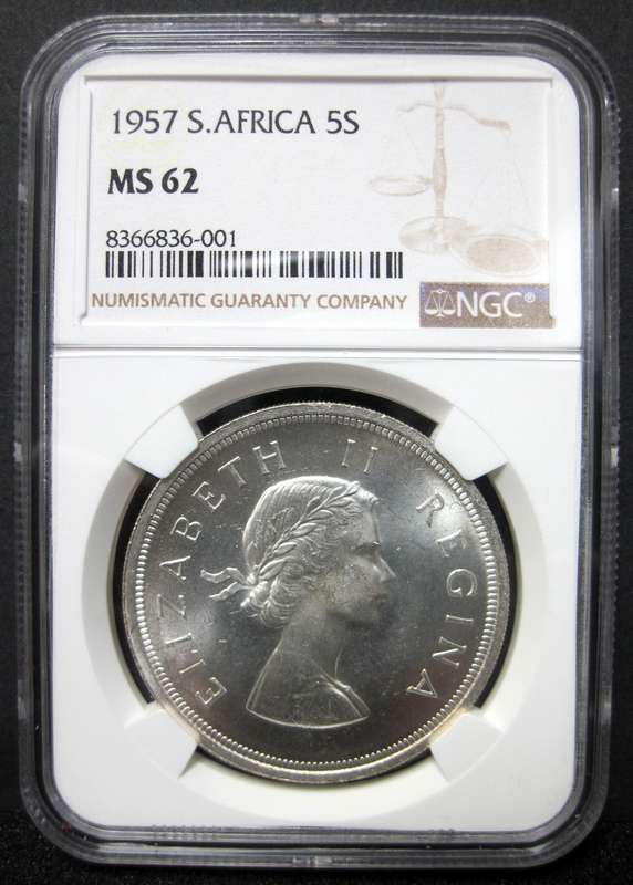 SA Union 5 Shillings 1957 - NGC MS62