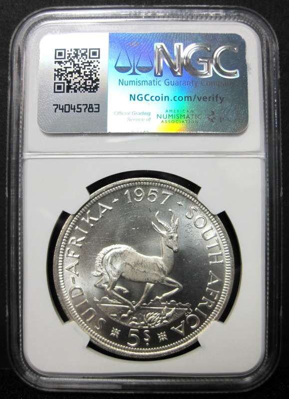 SA Union 5 Shillings 1957 - NGC MS62