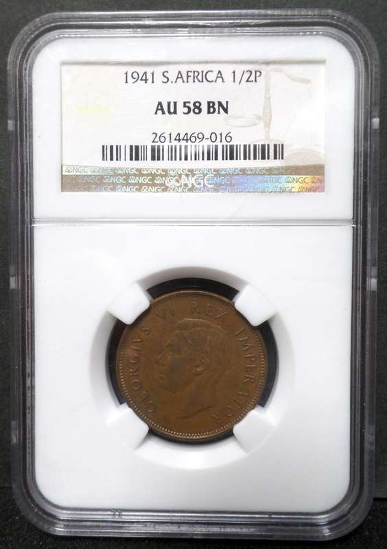 Union 1/2 Penny 1941 - NGC AU58 BN