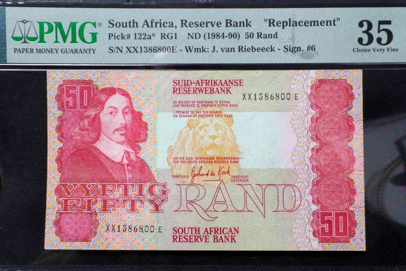 RSA 50 Rand late 1980's(G de Kock 3rd Issue) - XX Replacement - PMG VF35