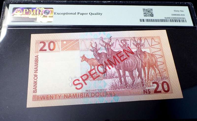 Namibia 20 Dollars ND(2002) - PMG 66 Gem UNC *SPECIMEN* - TOP POP