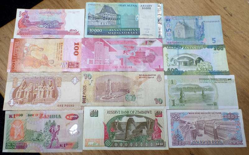 Lot of 12 International bank notes