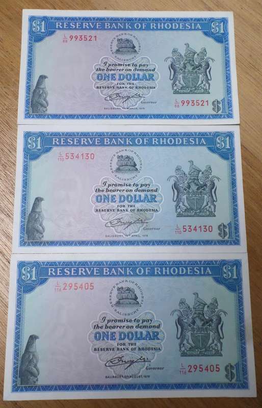 *R1 Auction* Rhodesia 1 Dollar 1976, 1978, 1979 - Great condition