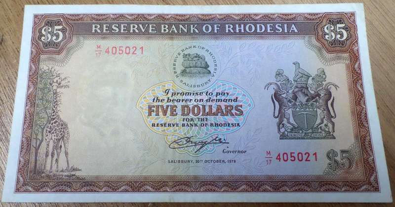 *R1 Auction* Rhodesia 5 Dollars 1978 - Nice condition
