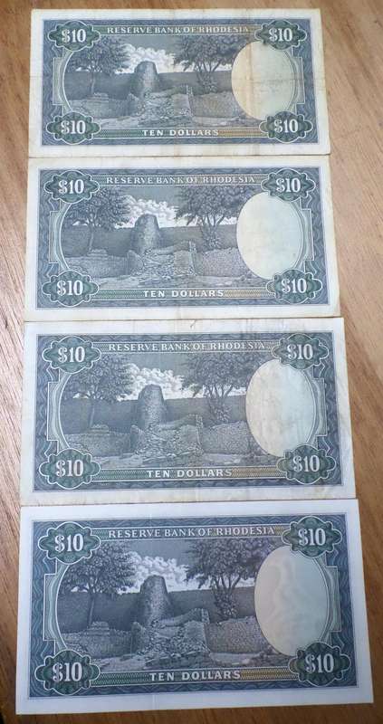 *R1 Auction* Rhodesia 10 Dollars 1973, 1975, 1976, 1979