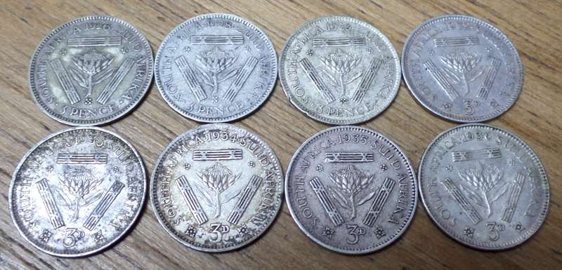 SA Union set of 3d - George V - 1926, 28, 29, 32, 33, 34, 35, 36