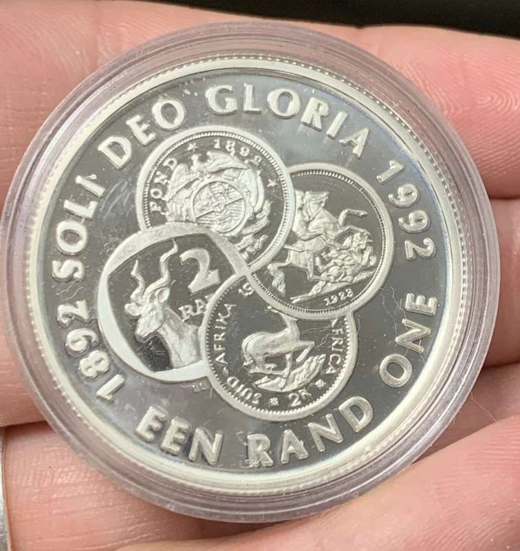 RSA 1 Rand 1992 Proof silver coin - 100yrs SA Mint