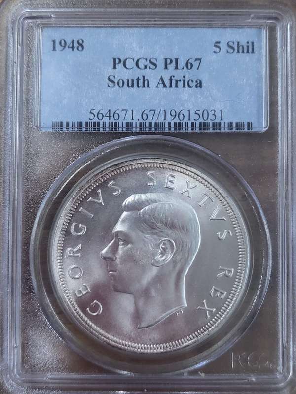Union 1948 Five Shillings - PCGS PL67: Only 1 in higher grade at NGC - Good Looking Coin