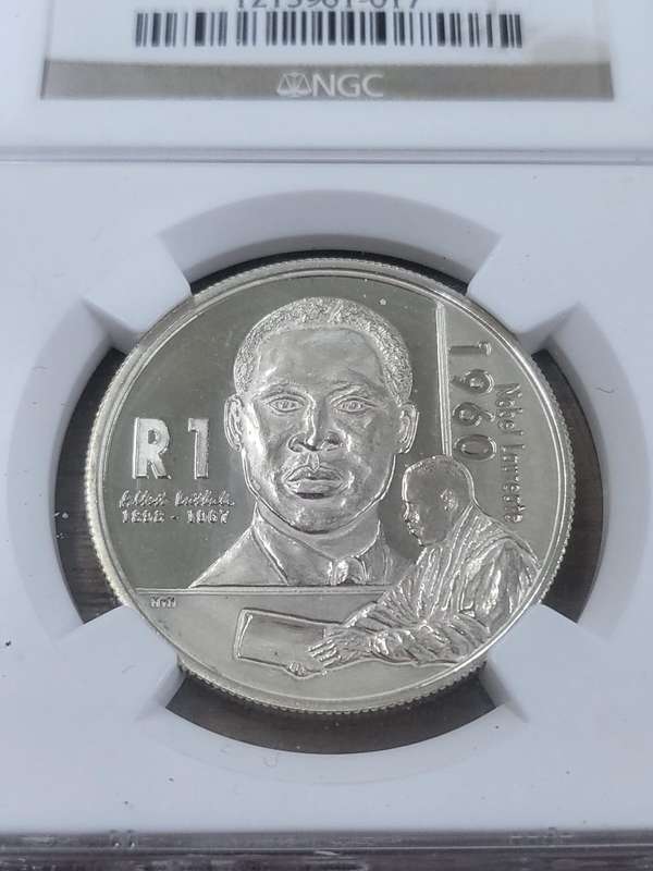 RSA 2005 Silver One rand: Albert Luthuli - NGC MS67: Only 11 Better at NGC - Very Low Mintage: 256