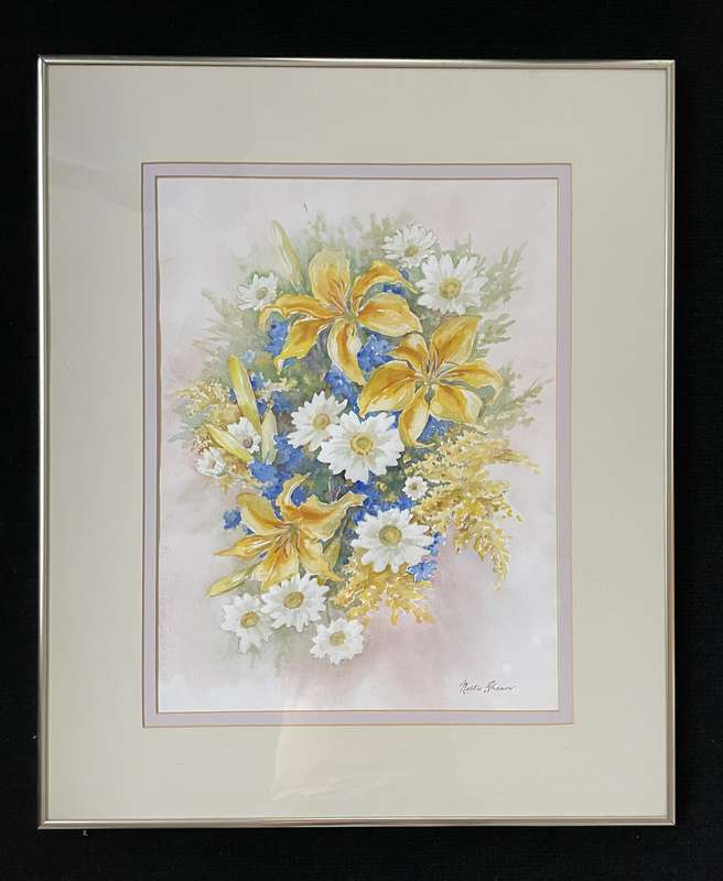 ORIGINAL NELLIE SHEARER - WATER COLOUR IN GOLD FRAME BEHIND GLASS