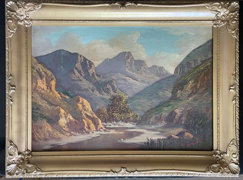 ORIGINAL WELL KNOWN SA ARTIST - J.L FOURIE - "BERG RIVIER NABY PAARL" OIL IN ORNATE GOLD FRAME
