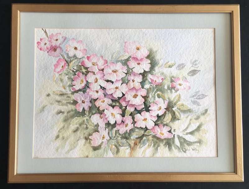 ORIGINAL THELMA WHITING - WATER COLOUR IN GOLD FRAME BEHIND GLASS