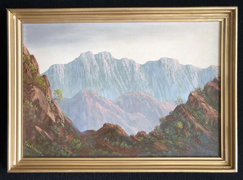 ORIGINAL WERNER FORDELMANN (1926-2012) OIL ON CANVAS ON BOARD -MOUNTAIN LANDSCAPE IN GOLD FRAME