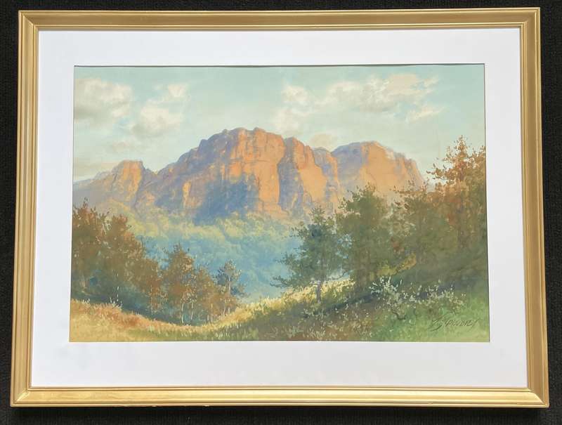 FAMOUS IRISH ARTIST - GEORGE TREVOR - ORIGINAL WATERCOLOR - BUTTRESS OF TABLE MOUNTAIN SOUTH AFRICA