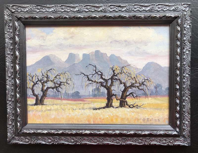 ORIGINAL WELL KNOWN SA ARTIST - PHILIP NEL - LANDSCAPE- OIL ON CANVAS ON BOARD SIGNED & DATED