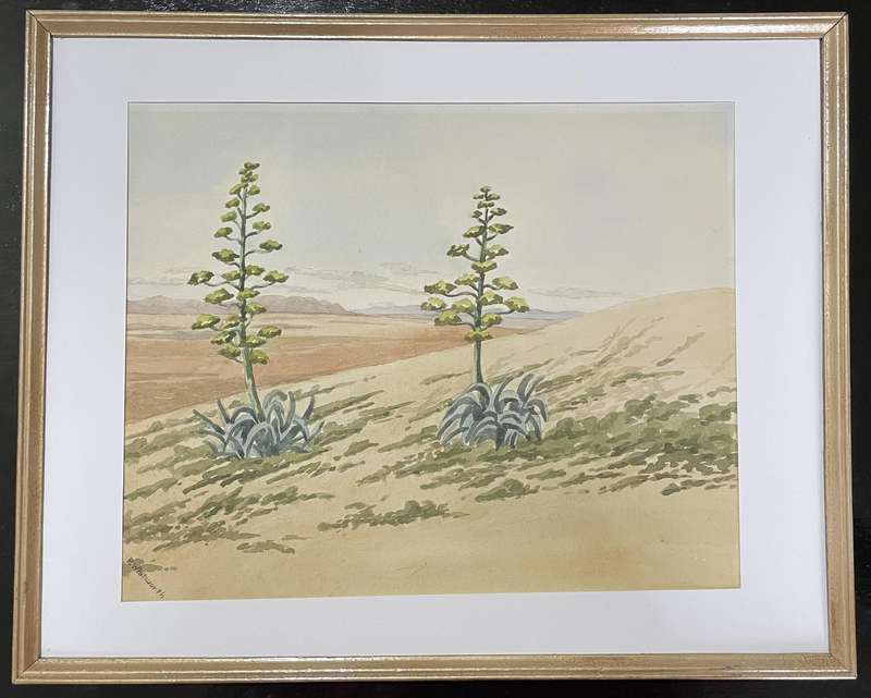 ORIGINAL P. WHITWORTH - WATER COLOUR PAINTING IN GOLD FRAME - KAROO LANDSCAPE