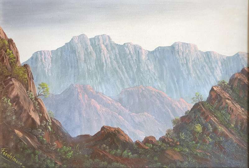 ORIGINAL WERNER FORDELMANN (1926-2012) OIL ON CANVAS ON BOARD -MOUNTAIN LANDSCAPE IN GOLD FRAME