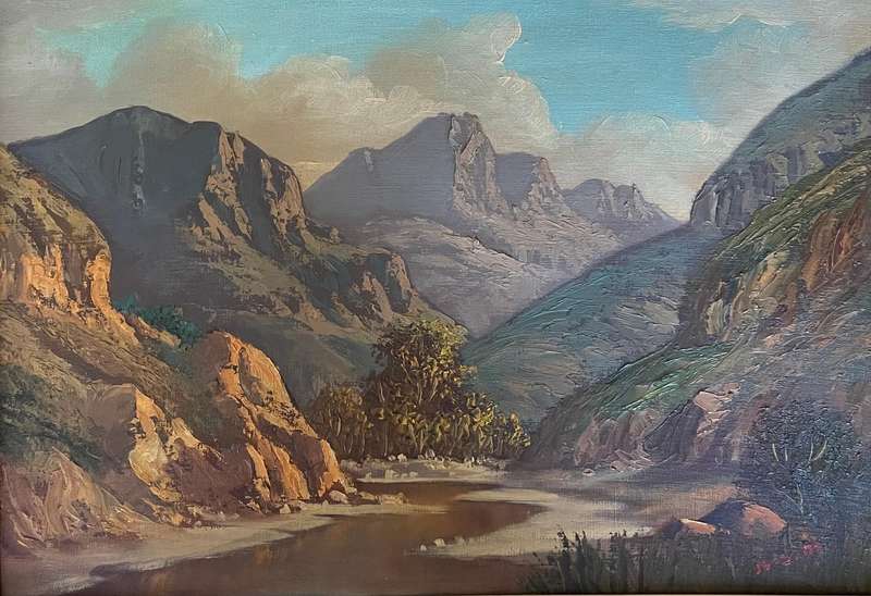 ORIGINAL WELL KNOWN SA ARTIST - J.L FOURIE - "BERG RIVIER NABY PAARL" OIL IN ORNATE GOLD FRAME