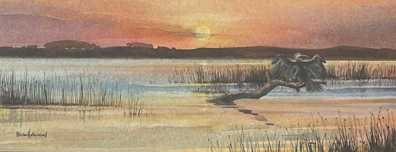 ORIGINAL BRIAN HOLMWOOD "SUNSET" - WATER COLOUR PAINTING BEHIND GLASS