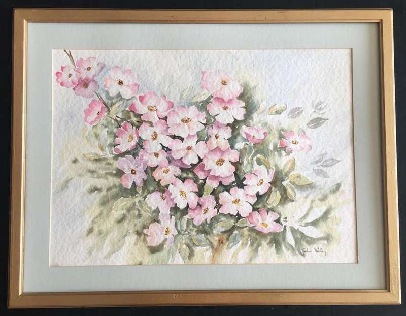 ORIGINAL THELMA WHITING - WATER COLOUR IN GOLD FRAME BEHIND GLASS