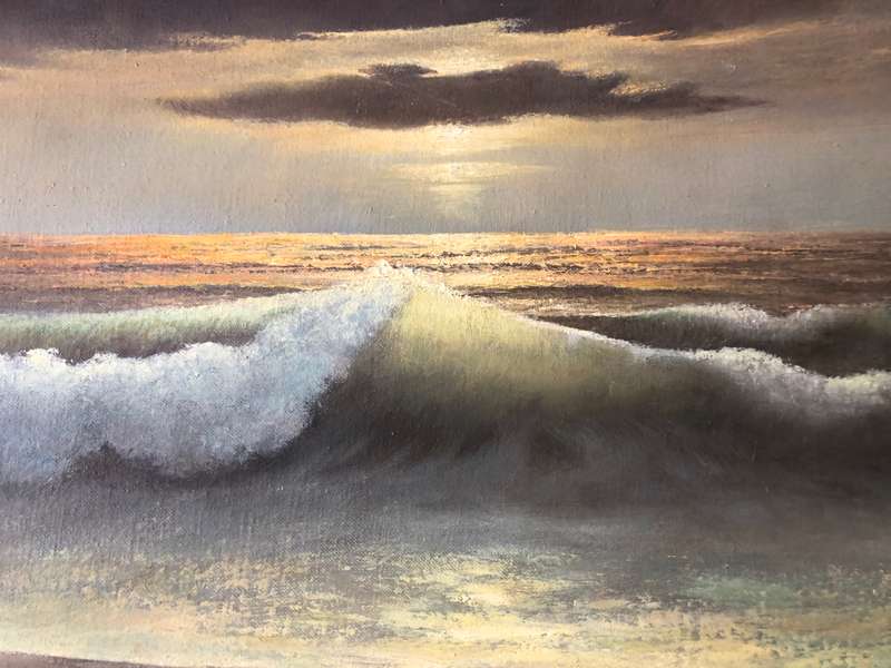 ORIGINAL - E KORUB - OIL PAINTING IN GOLD FRAME -  SEA SCAPE