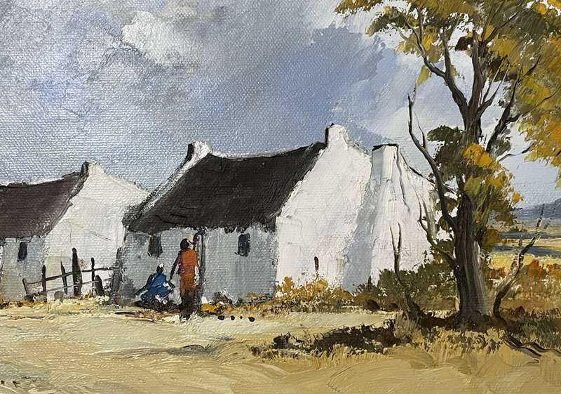 ORIGINAL BY WELL KNOWN SA ARTIST - LOUIS SMIT - CAPE HOUSES - OIL ON CANVAS ON BOARD DATED 1989