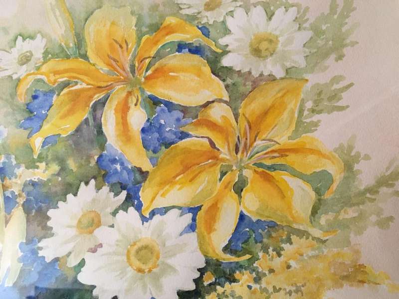 ORIGINAL NELLIE SHEARER - WATER COLOUR IN GOLD FRAME BEHIND GLASS