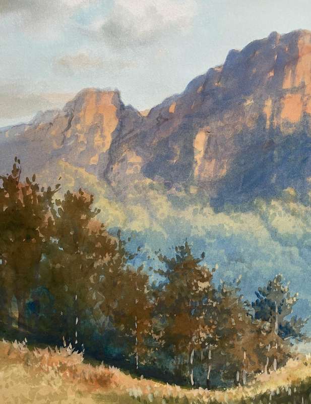 FAMOUS IRISH ARTIST - GEORGE TREVOR - ORIGINAL WATERCOLOR - BUTTRESS OF TABLE MOUNTAIN SOUTH AFRICA