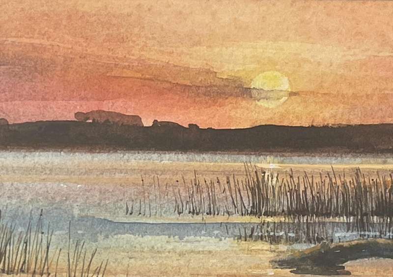ORIGINAL BRIAN HOLMWOOD "SUNSET" - WATER COLOUR PAINTING BEHIND GLASS