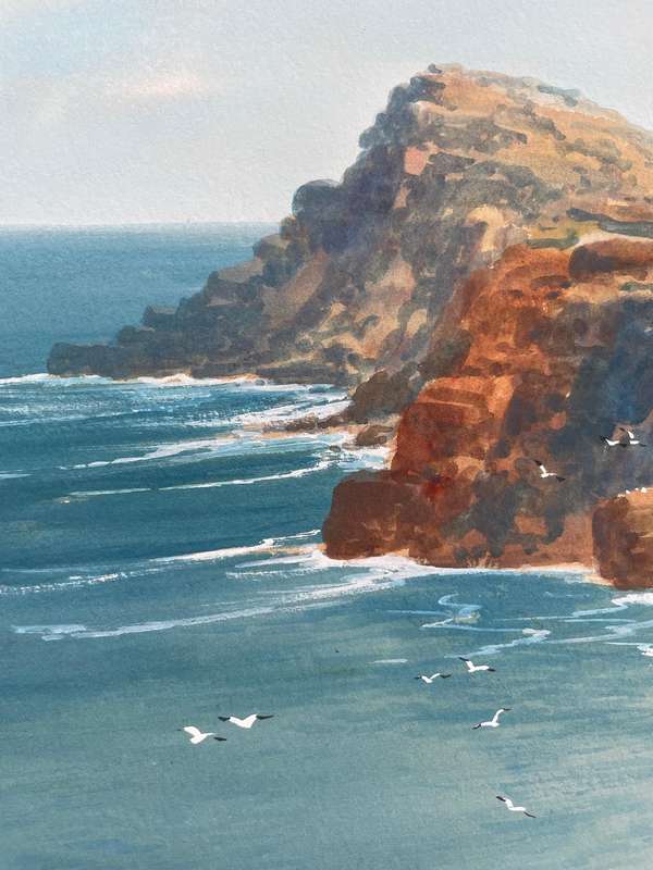 FAMOUS IRISH ARTIST - GEORGE TREVOR - ORIGINAL WATERCOLOR - CAPE OF GOOD HOPE SOUTH AFRICA