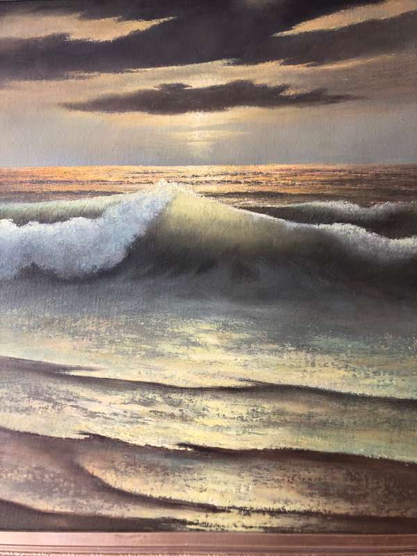 ORIGINAL - E KORUB - OIL PAINTING IN GOLD FRAME -  SEA SCAPE
