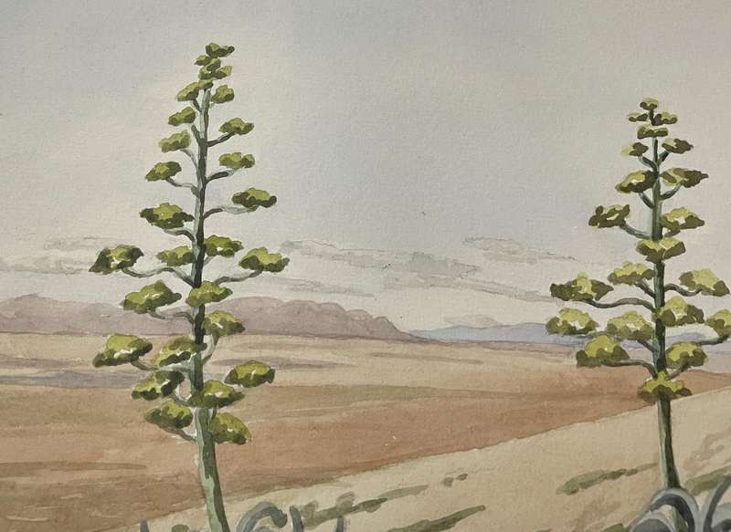 ORIGINAL P. WHITWORTH - WATER COLOUR PAINTING IN GOLD FRAME - KAROO LANDSCAPE
