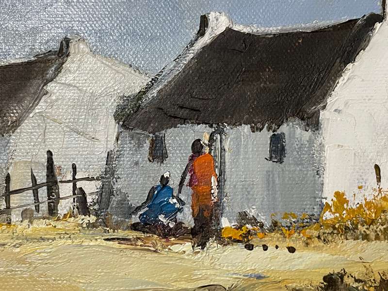 ORIGINAL BY WELL KNOWN SA ARTIST - LOUIS SMIT - CAPE HOUSES - OIL ON CANVAS ON BOARD DATED 1989