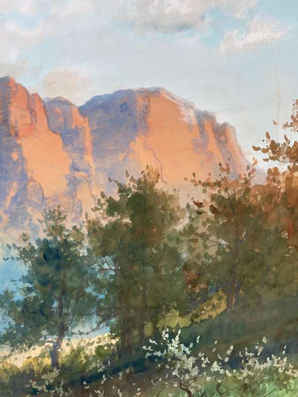 FAMOUS IRISH ARTIST - GEORGE TREVOR - ORIGINAL WATERCOLOR - BUTTRESS OF TABLE MOUNTAIN SOUTH AFRICA