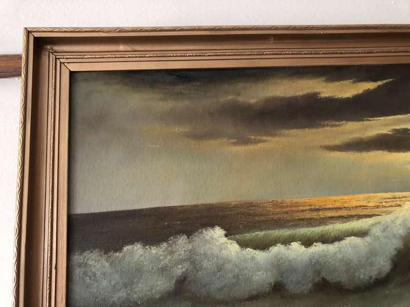 ORIGINAL - E KORUB - OIL PAINTING IN GOLD FRAME -  SEA SCAPE