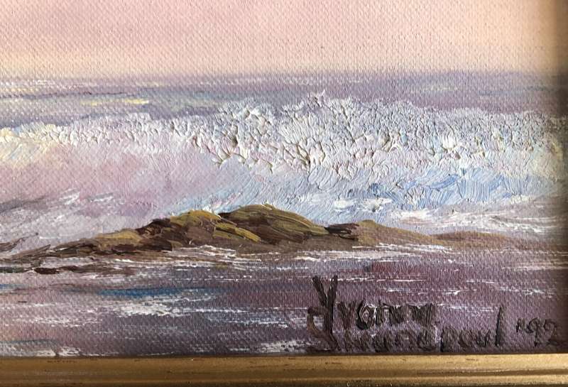 ORIGINAL - YVONNE SWANEPOEL - OIL ON BOARD "BLOUBERG STRAND" IN GOLD FRAME