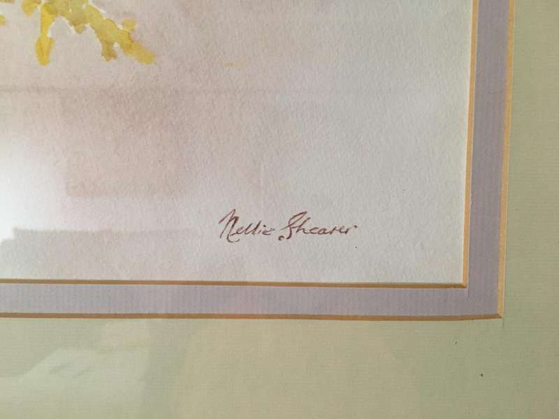 ORIGINAL NELLIE SHEARER - WATER COLOUR IN GOLD FRAME BEHIND GLASS