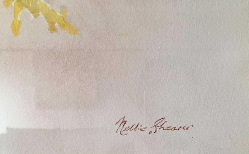 ORIGINAL NELLIE SHEARER - WATER COLOUR IN GOLD FRAME BEHIND GLASS