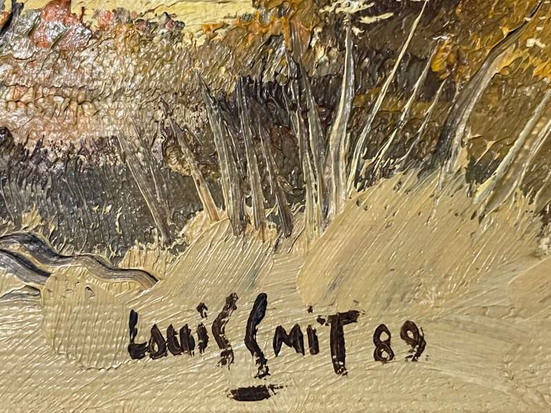 ORIGINAL BY WELL KNOWN SA ARTIST - LOUIS SMIT - CAPE HOUSES - OIL ON CANVAS ON BOARD DATED 1989