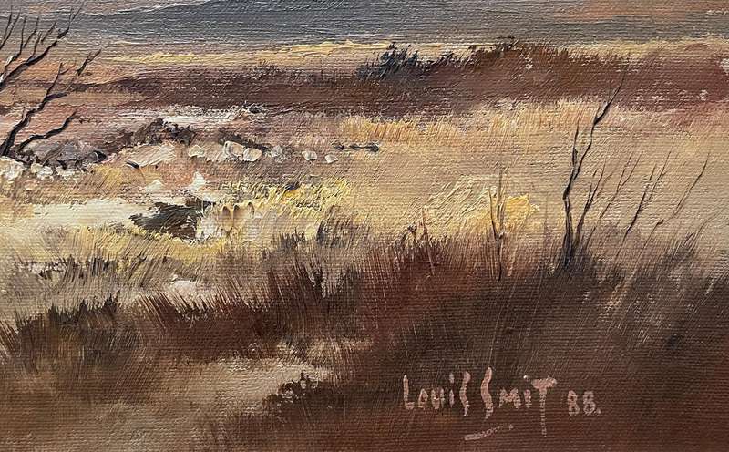 ORIGINAL WELL KNOWN SA ARTIST - LOUIS SMIT - OIL ON CANVAS ON BOARD -  LANDSCAPE DATED 1988